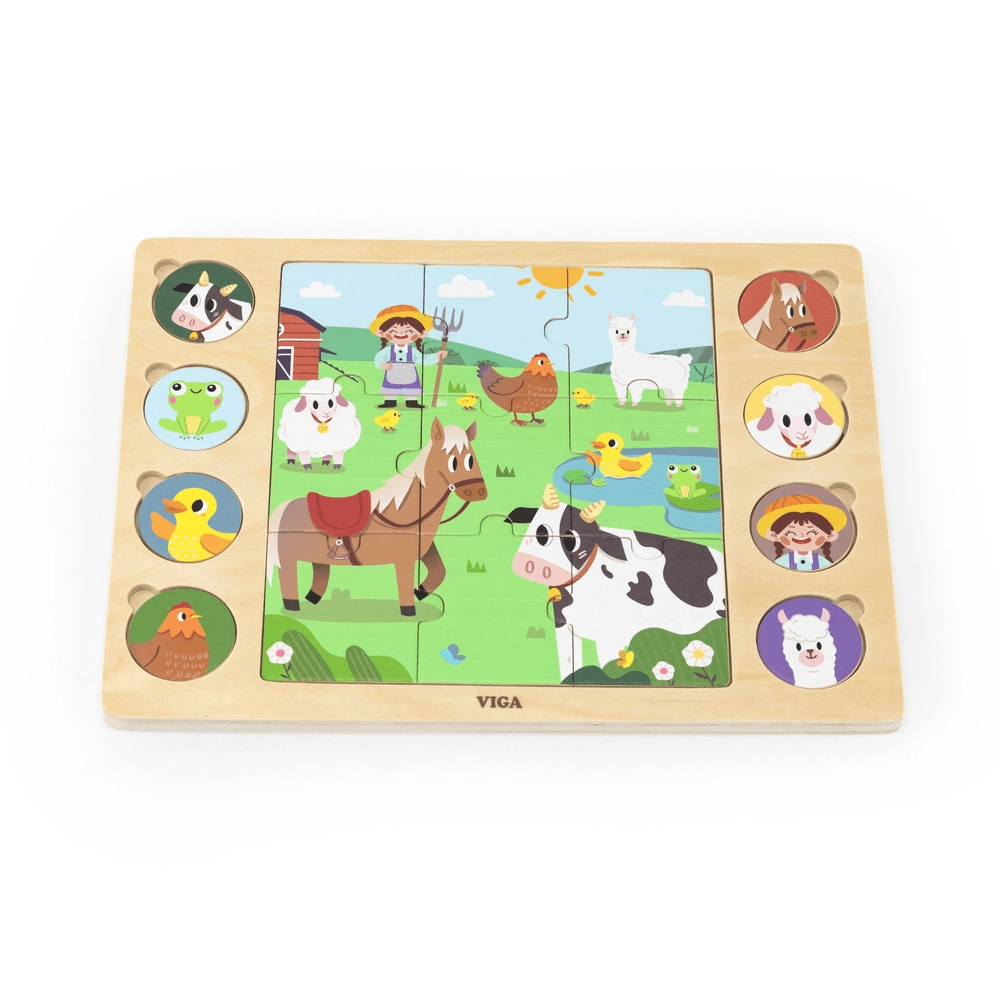 Find & Match Wooden Jigsaw Puzzle Set Barn Animals - 18 months+ 17 pieces