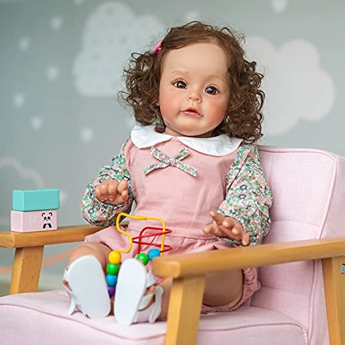 Sue-Sue Reborn Baby Doll - 60 cm Silicone Vinyl Hand Rooted Curly Brown Hair
