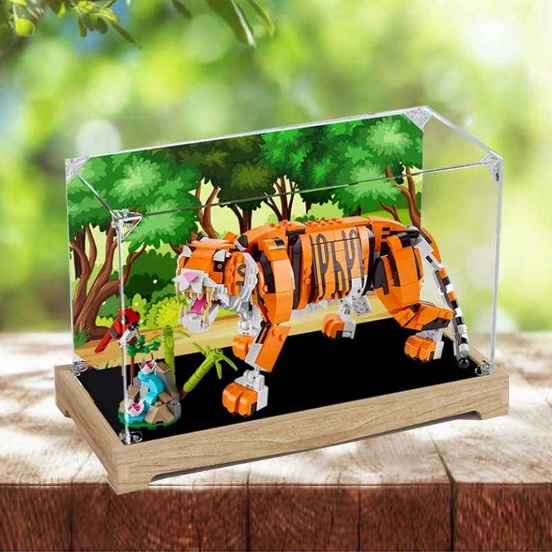 Display Case (31129) - 14.56x6.29x8.66in Acrylic Wood Bottom+background