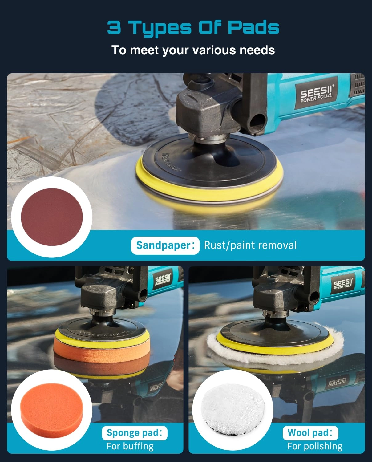Car Buffer Polisher - 1600W 7"/6"