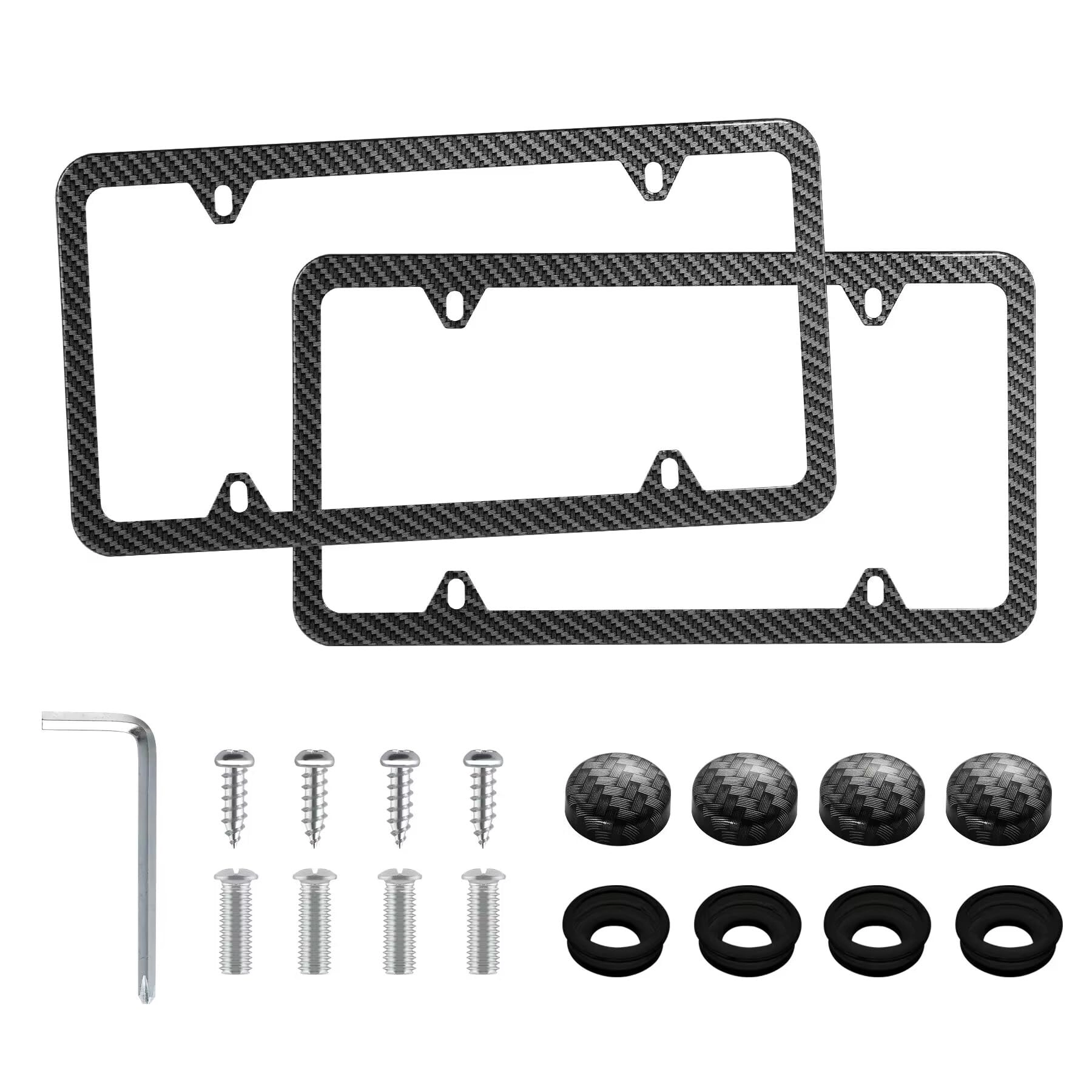 LivTee Carbon Fiber License Plate Frames - Stainless Steel 2PCS 4 Holes