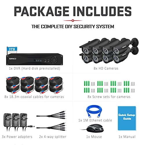 DVR - 8 Channel + Hard Drive - 3TB + Camera - 5MP