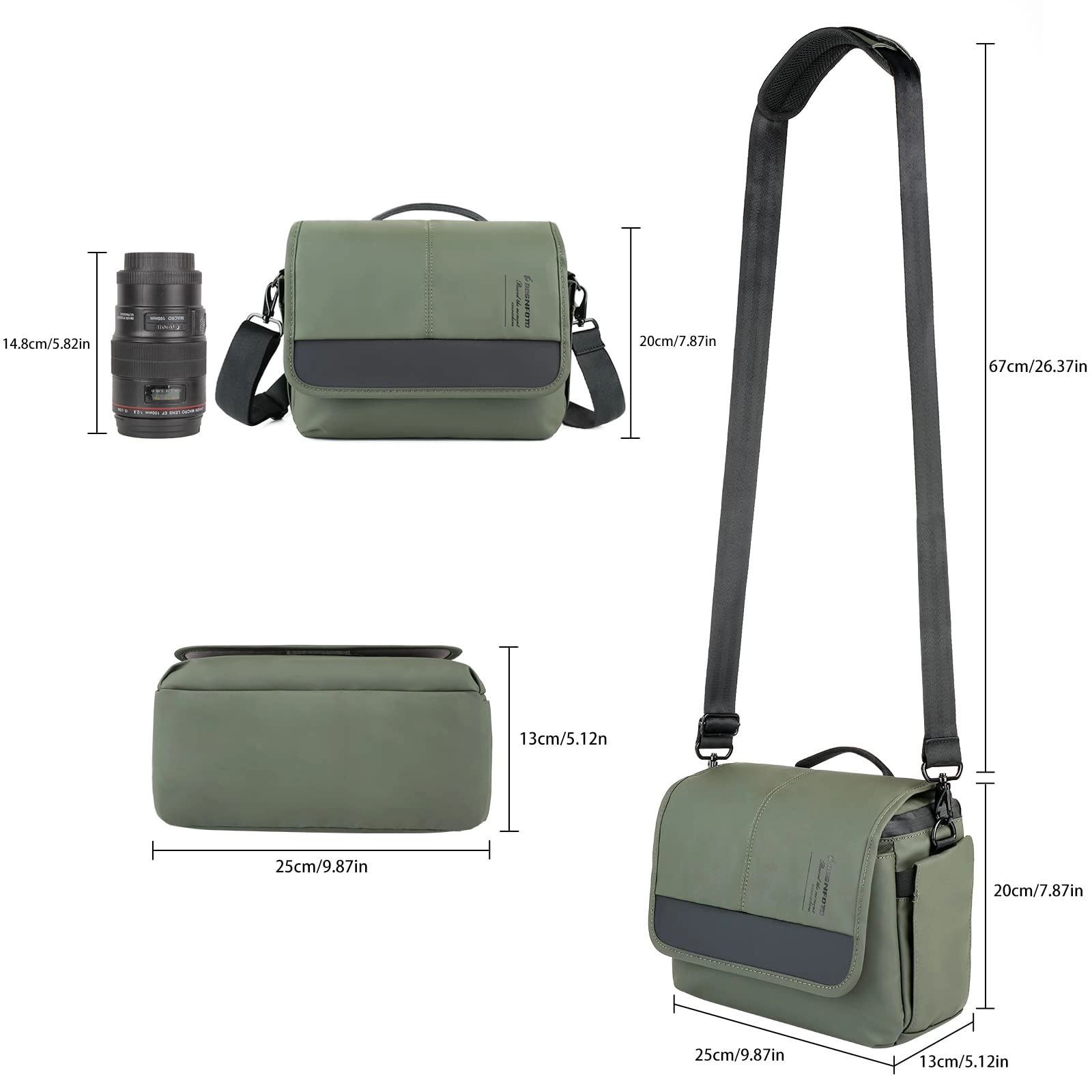 Camera Bag - 9.87"L x 5.12"W x 7.87"H Compatible with Canon Sony Nikon Messenger Bag