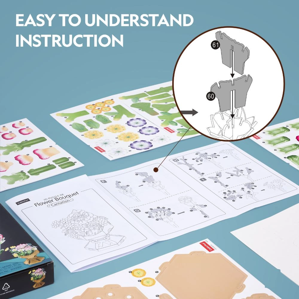Carnation Flower Bouquet 3D Puzzle (527-W3300H) - 134 pcs