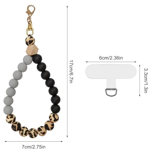 Beaded Phone Bracelet Strap - 2 Pcs Patches Black