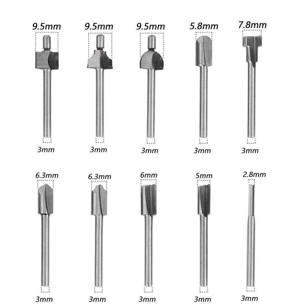 HSS Router Bits - 1/8\"(3mm) 10Pcs