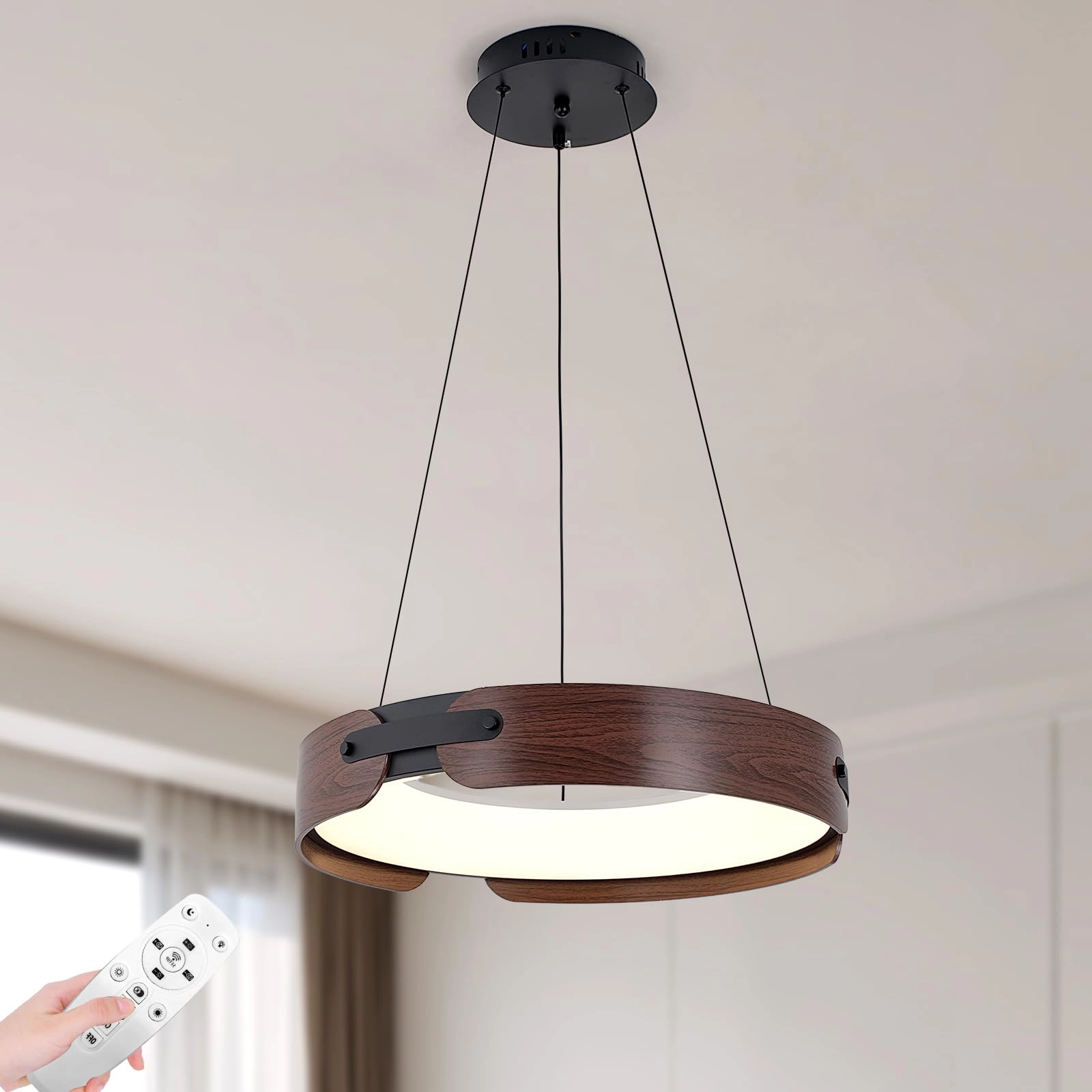 Round LED Chandelier - 3000K–6000K Dimmable