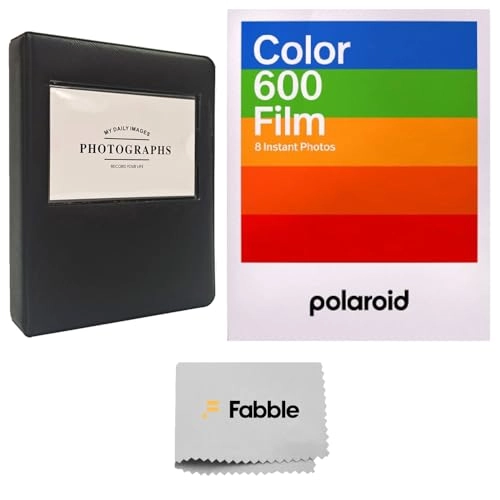 Color Film for 600 - 8 Sheets + Photo Album for Wide Prints - Holds 32 Photos + Cleaning Cloth