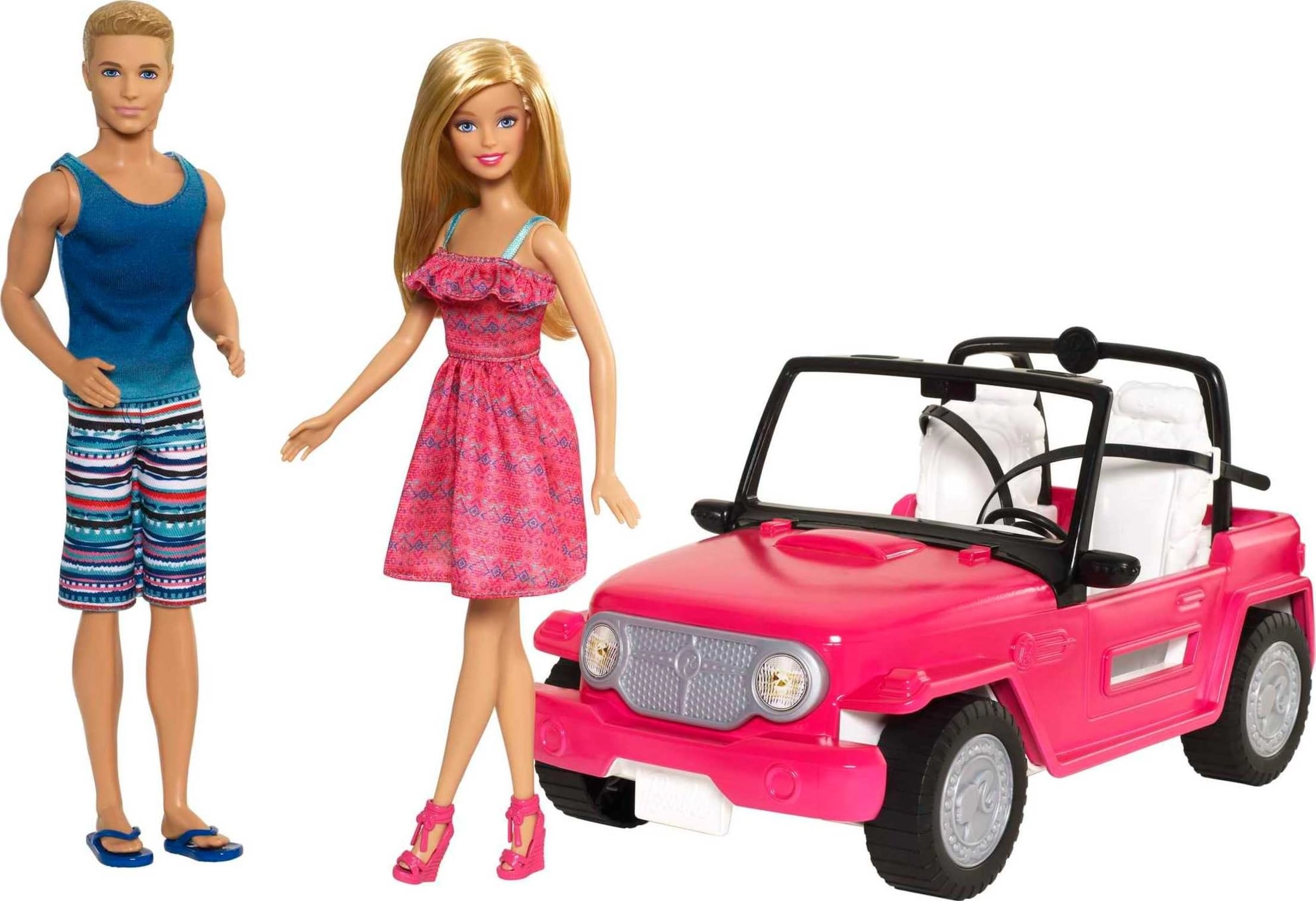 Barbie Beach Cruiser Vehicle - Pink 2-Seater + Fashion Dolls - 2 Dolls