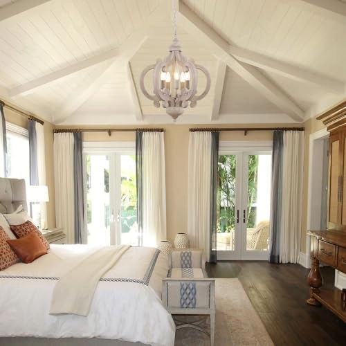 Vintage Wooden Bedroom Chandelier - Dimmable