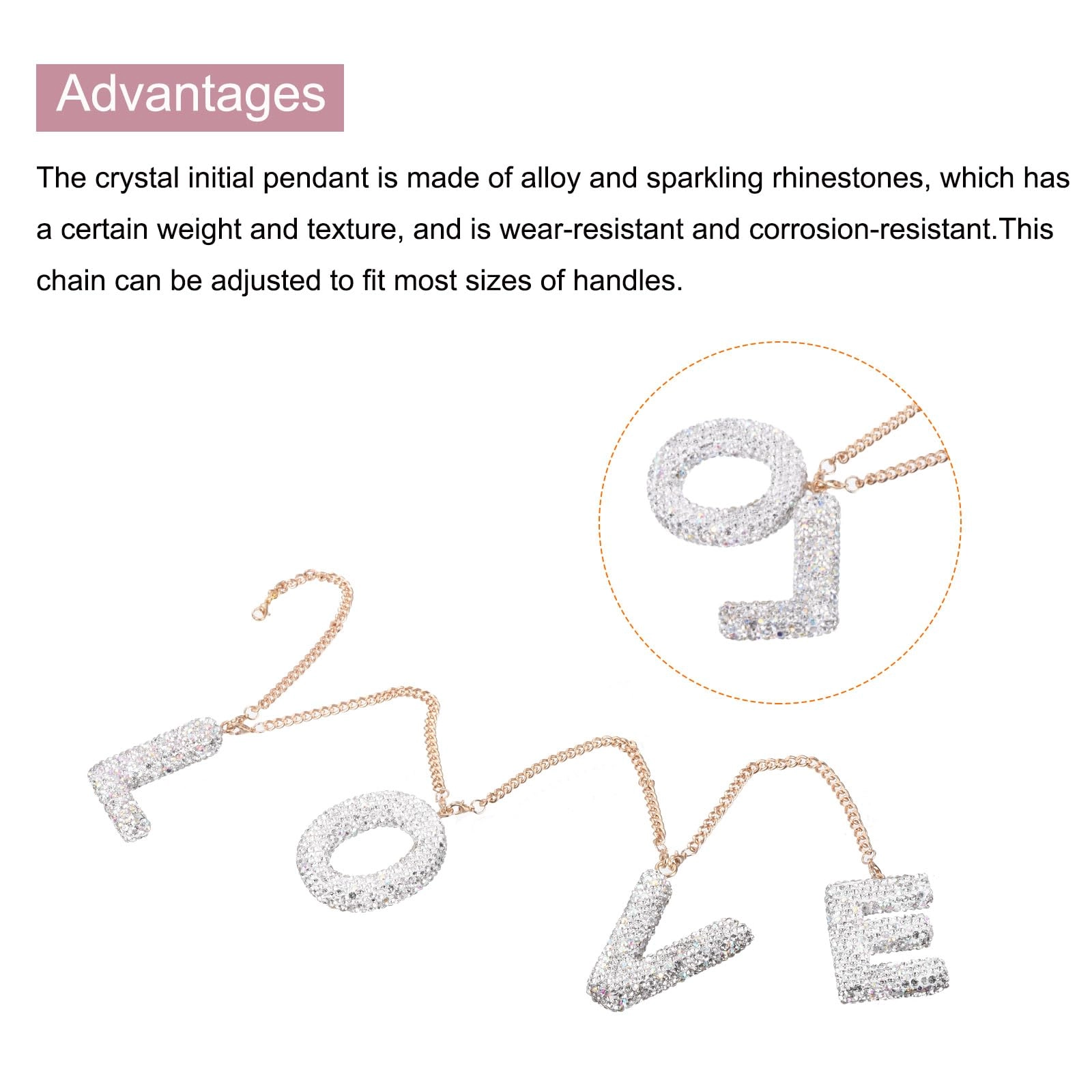 Bling Car Letter Charm - Initial E Pink