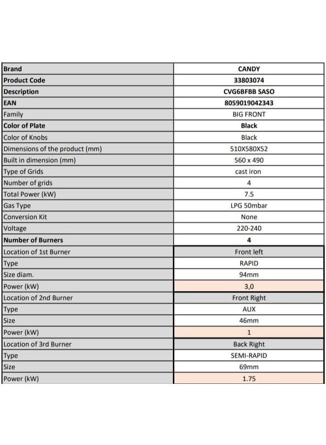 CVG6BFBB SASO Gas hob
