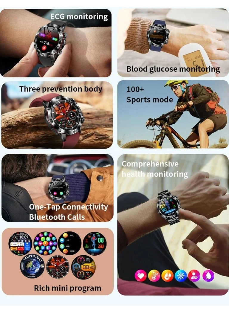 Glucose Monitoring Smart Watch - ECG Bluetooth Call SpO2