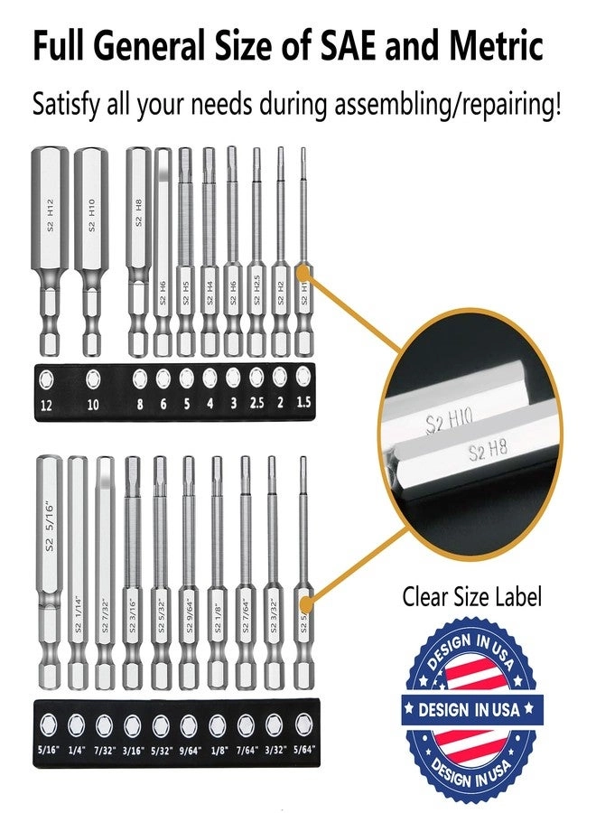 Hex Head Allen Wrench Drill Bit Set - 20PC 2.3" Long