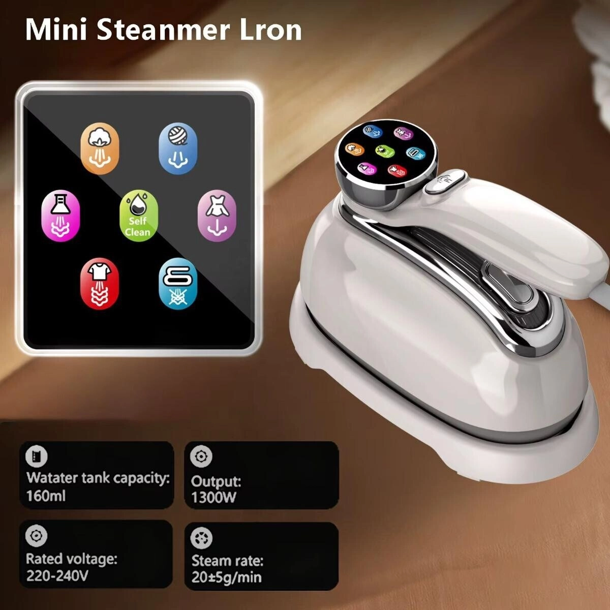 Mini Steamer Iron - 1300W 160ml LED Display
