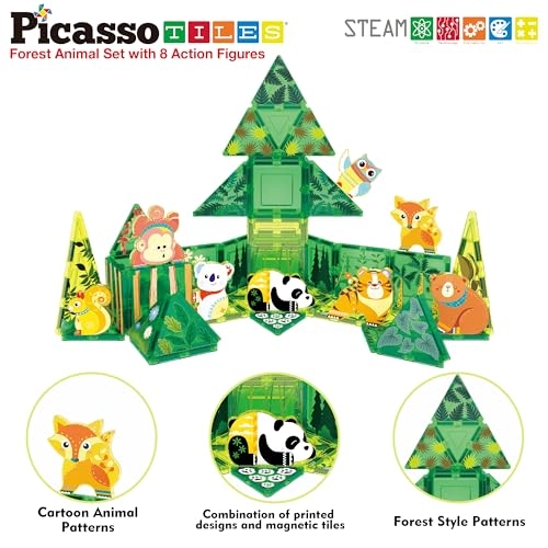 Magnetic Tiles - 8 Character Action Figures Forest Animal 56 pcs