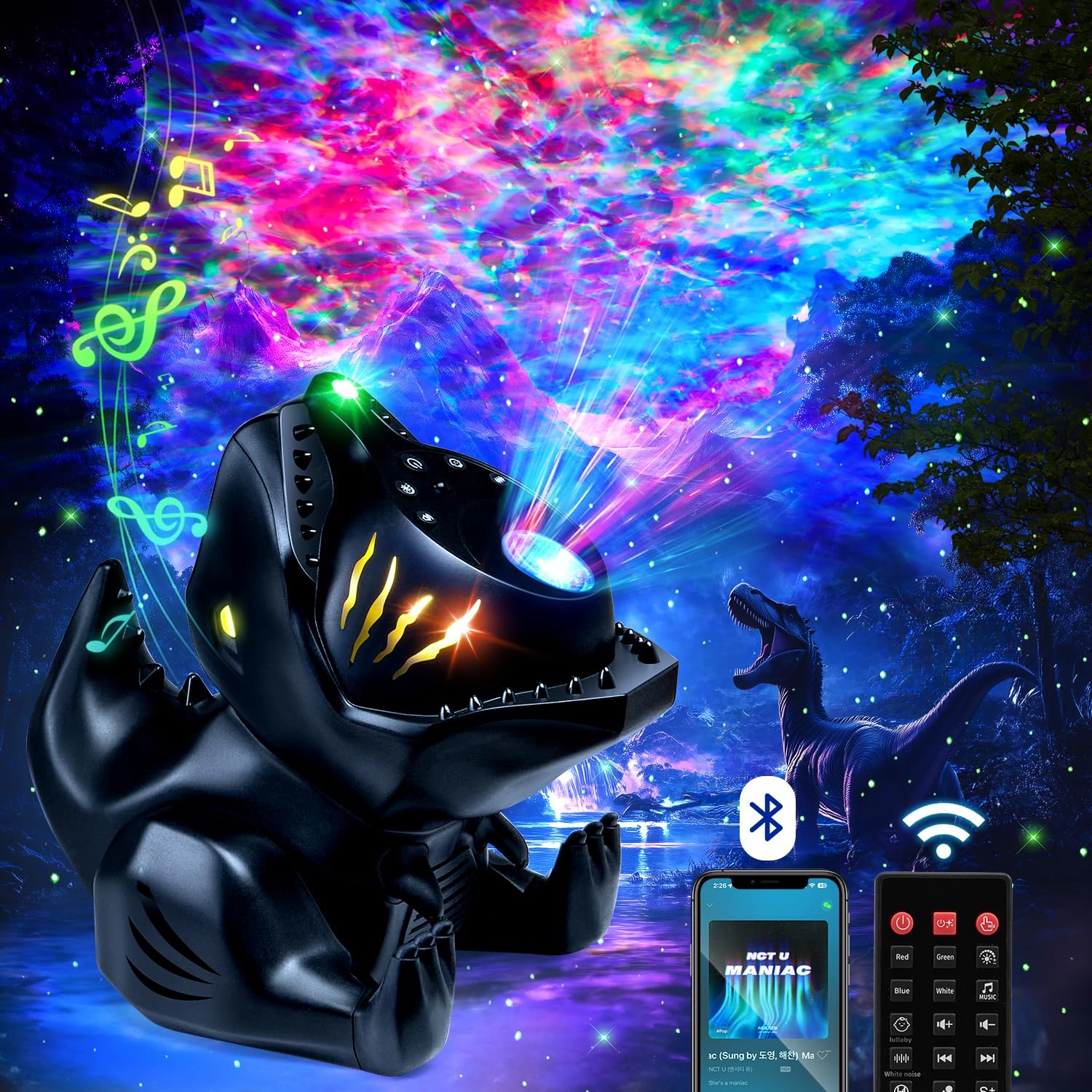 TK CO.,Ltd. Dinosaur Galaxy Projector - 316 Lightings 22 White Noise 5.3 Bluetooth Speaker