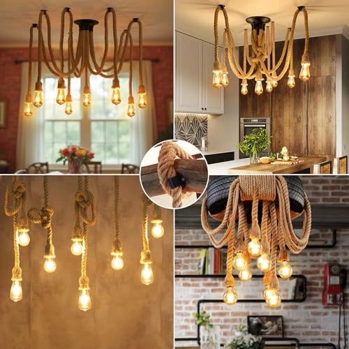 Vintage Hemp Rope Chandelier - 8 Lights E27