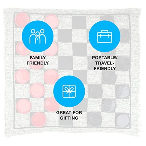 3-in-1 Checkers and Mega Tic Tac Toe - Reversible Rug Indoor/Outdoor