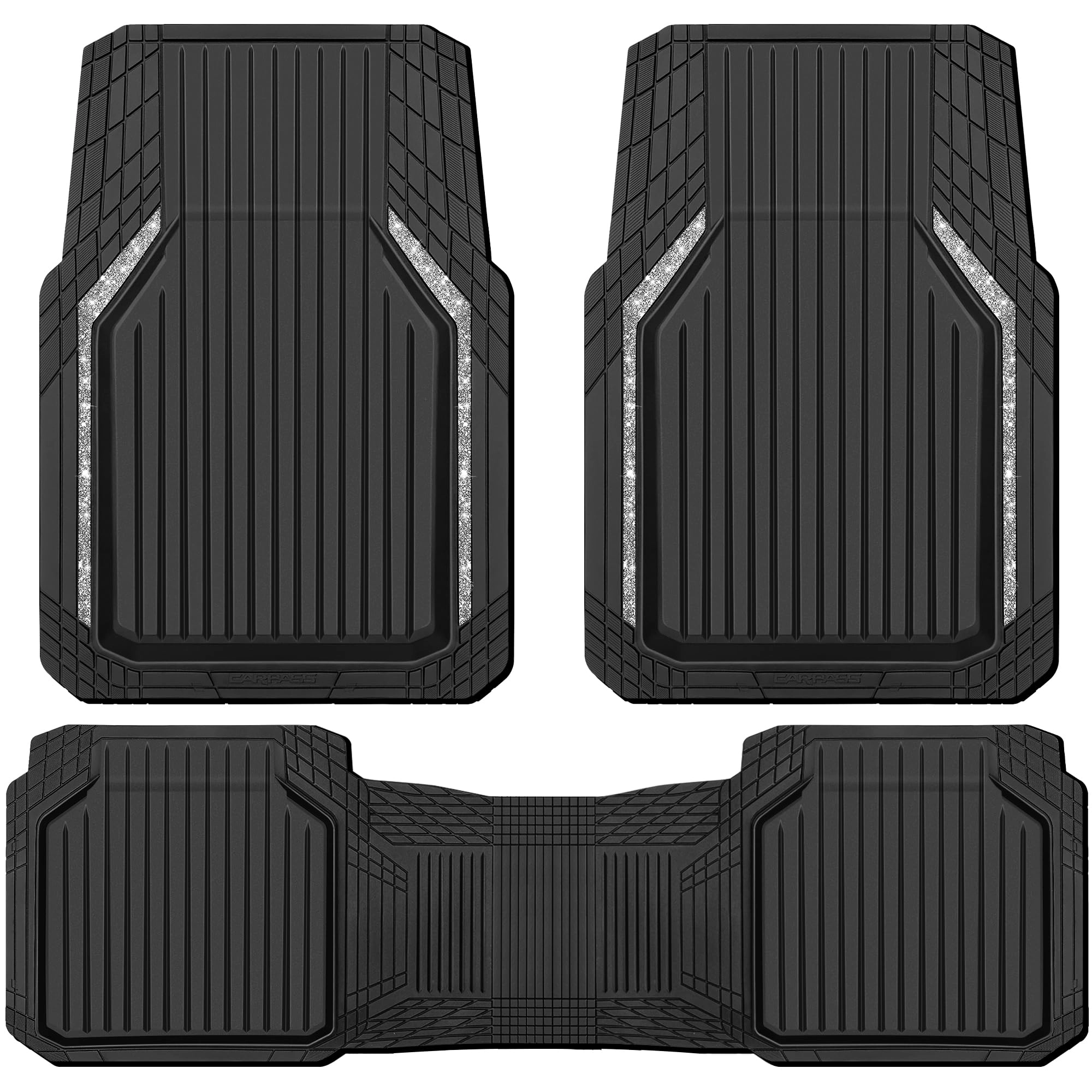 Heavy Duty Rubber Floor Mats - Universal Fit 3pcs Black Purple
