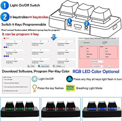 Mini USB Type C Wired 3 Key Mechanical Keypad - Wired/Wireless