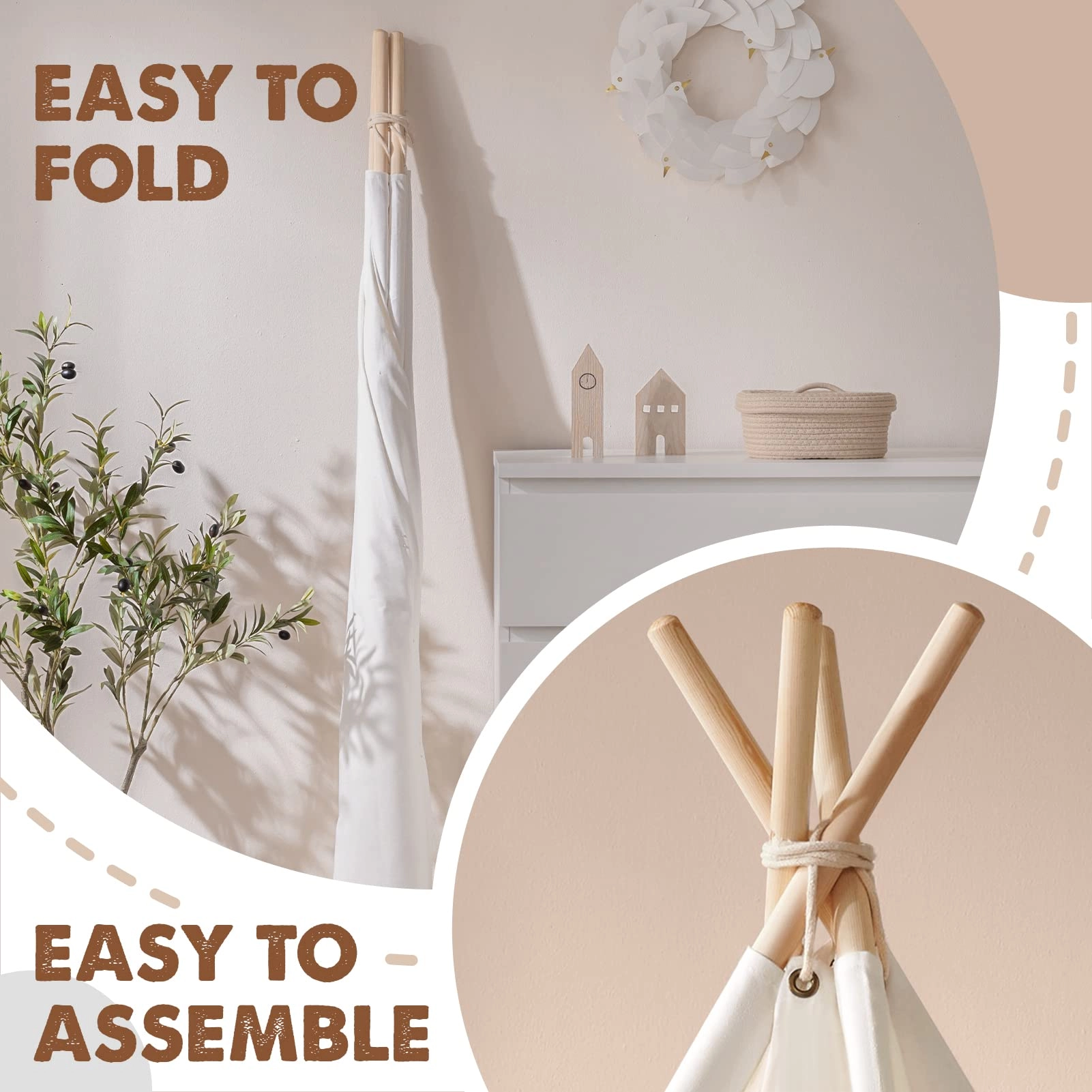 Teepee Tent - 48 inches (W) x 48 inches (L) x 66 inches (H) Raw White Canvas