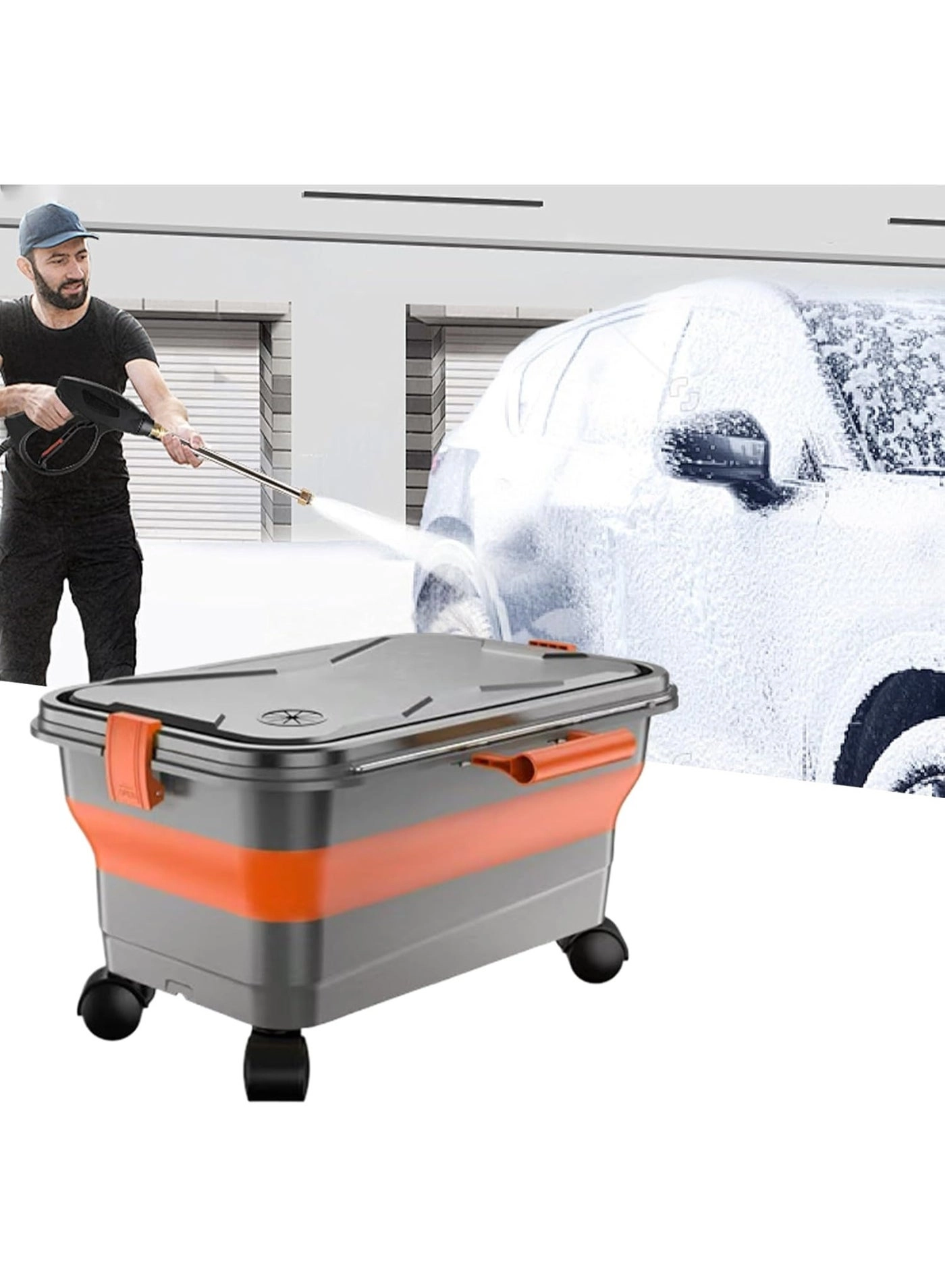 Collapsible 5.5 Gallon Bucket - Foldable Wheels & Handle