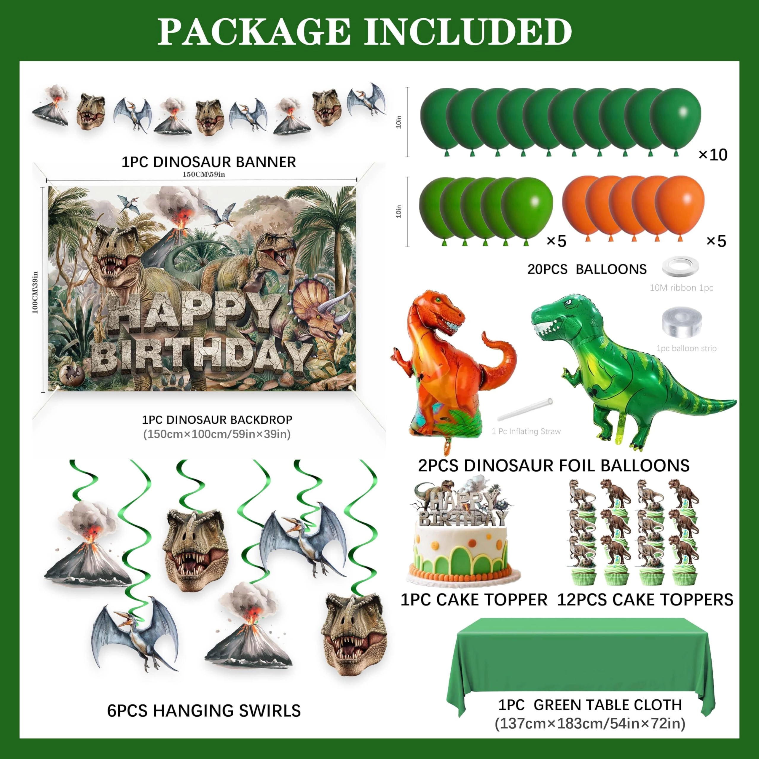 Dinosaur Birthday Party Decorations Set - 45-piece Birthday