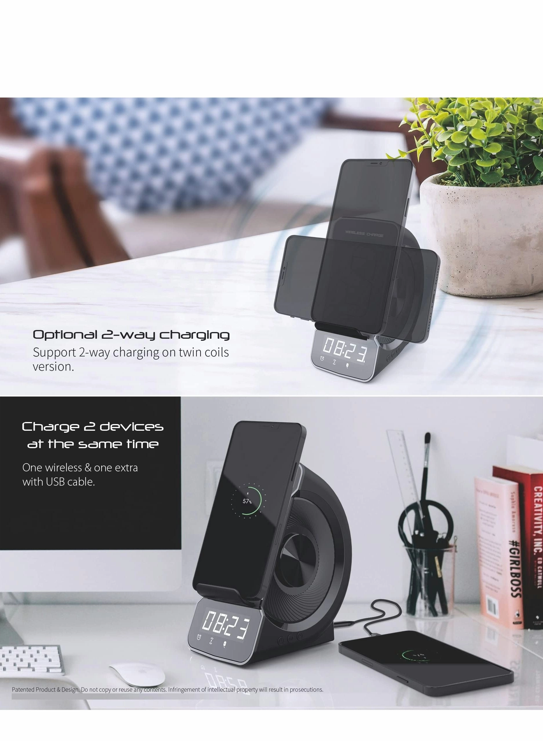 Bluetooth Speaker - Wireless Charger Stand Alarm Clock FM Radio