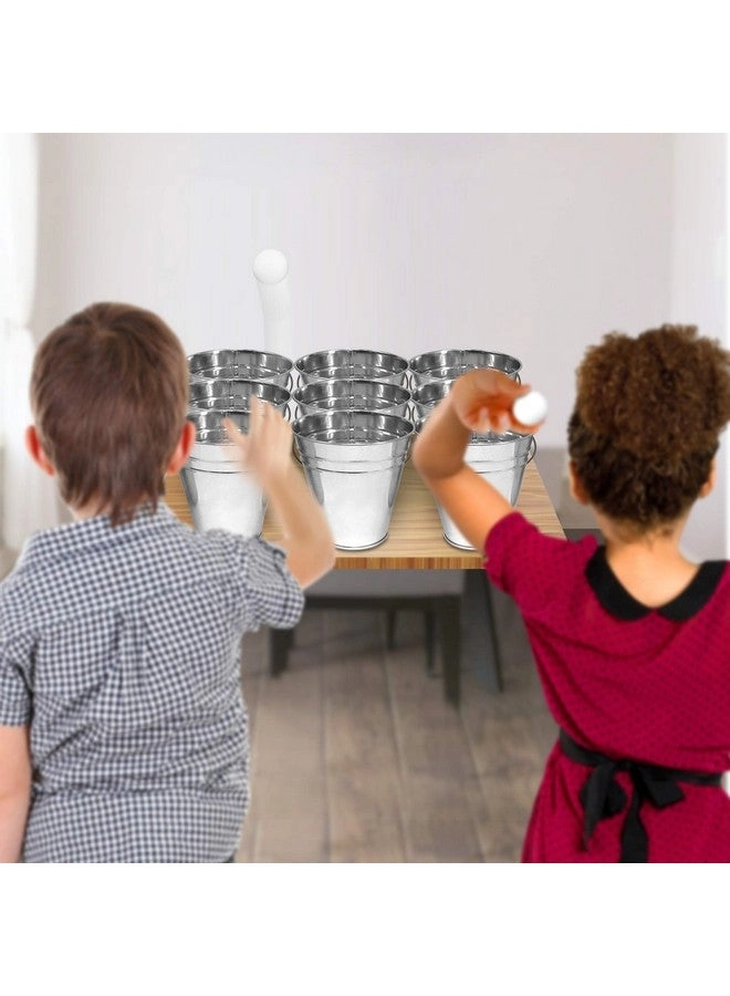 Bucket Ping Pong Ball Game - 9 Metal Buckets 12 Balls 1 Number Sticker Sheet Kids and Adults