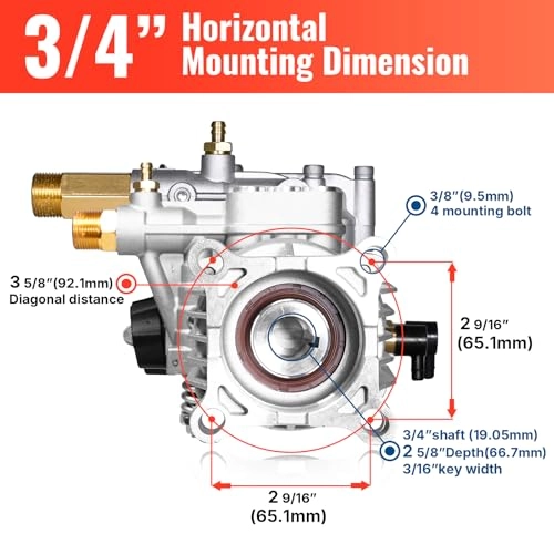 Horizontal Pressure Washer Pump - 3/4" Shaft 3400 PSI 2.6 GPM
