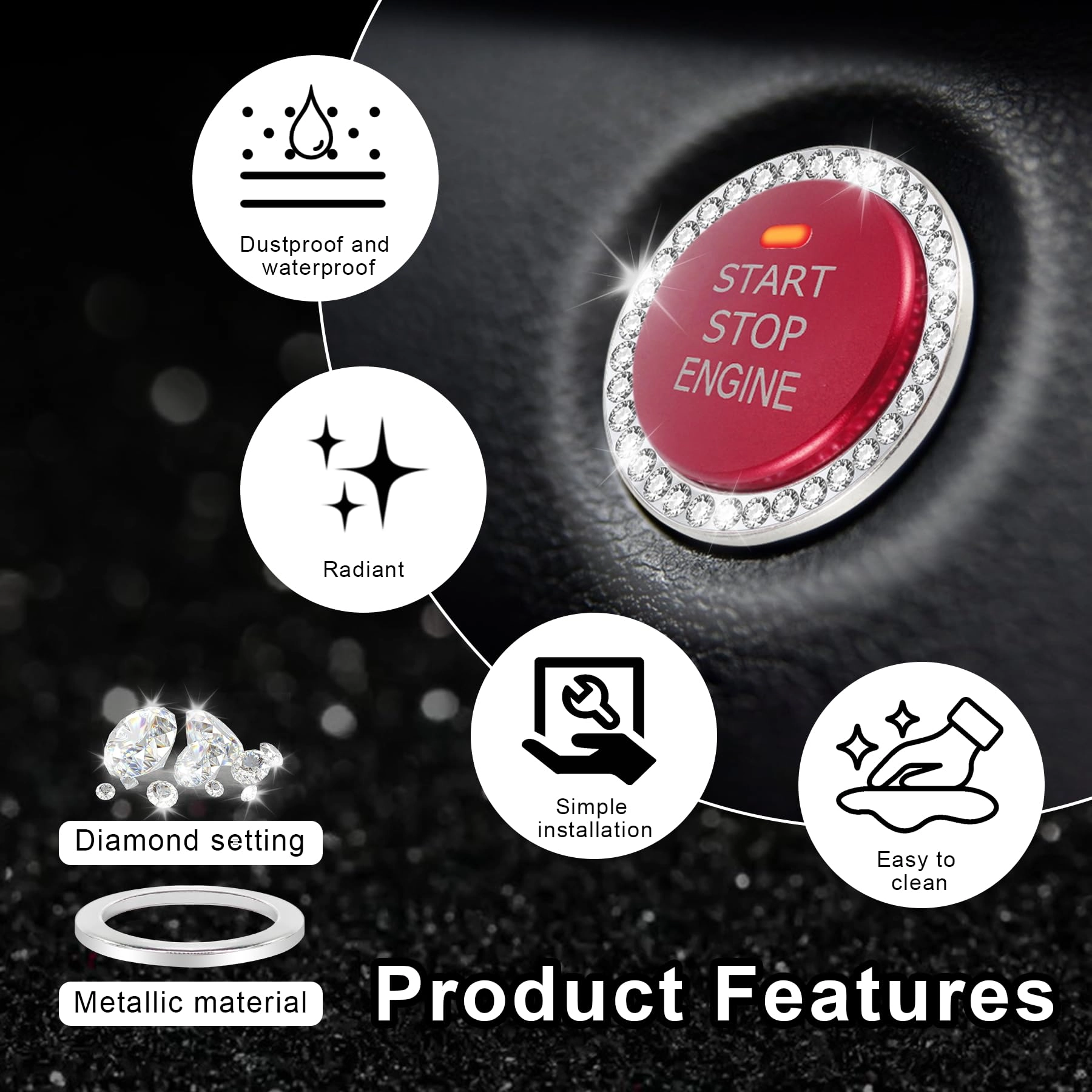 Crystal Combinatorial Rhinestone Engine Start Decoration Ring