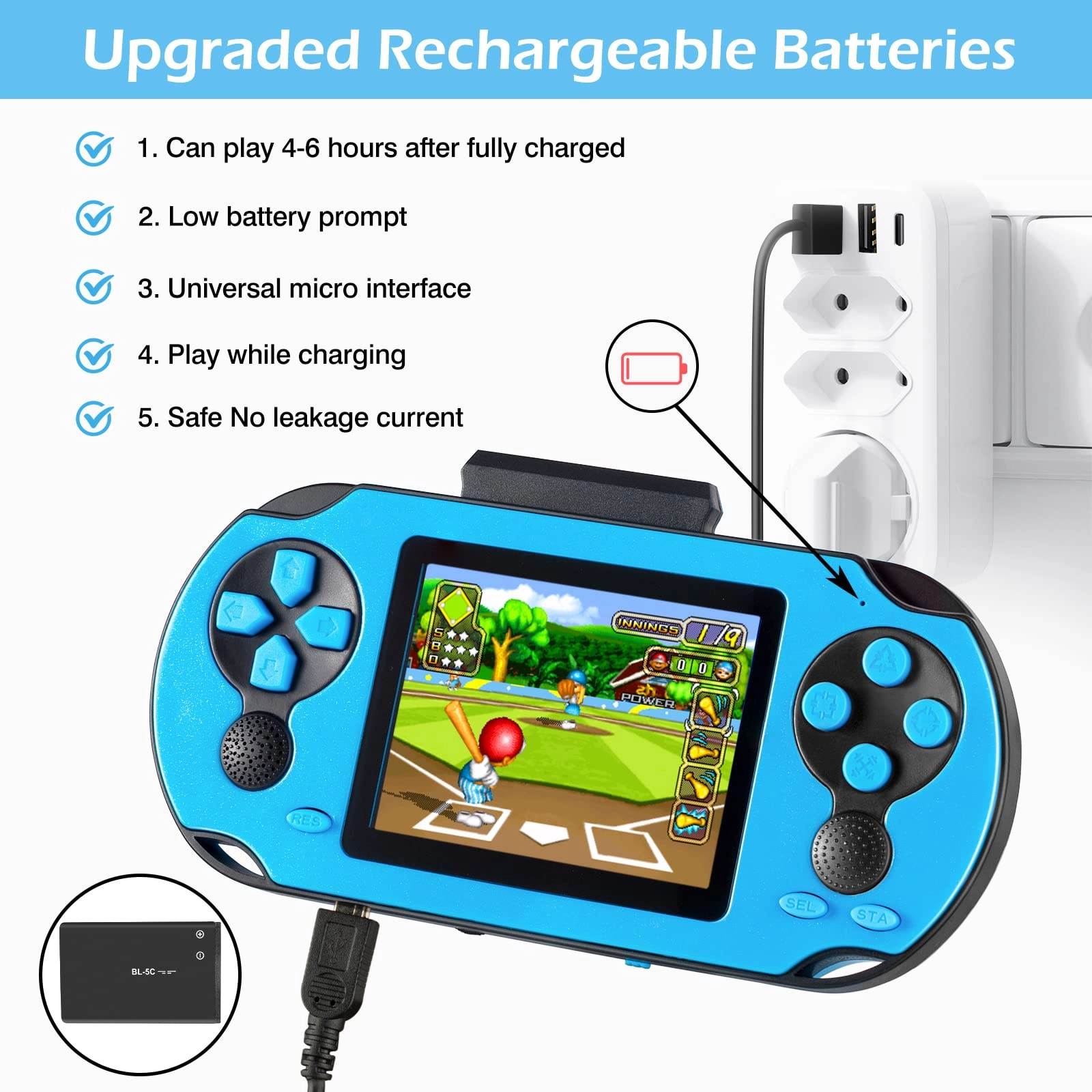 16 Bit Handheld Game - 3.0'' Large Screen 230 Games USB Rechargeable Battery