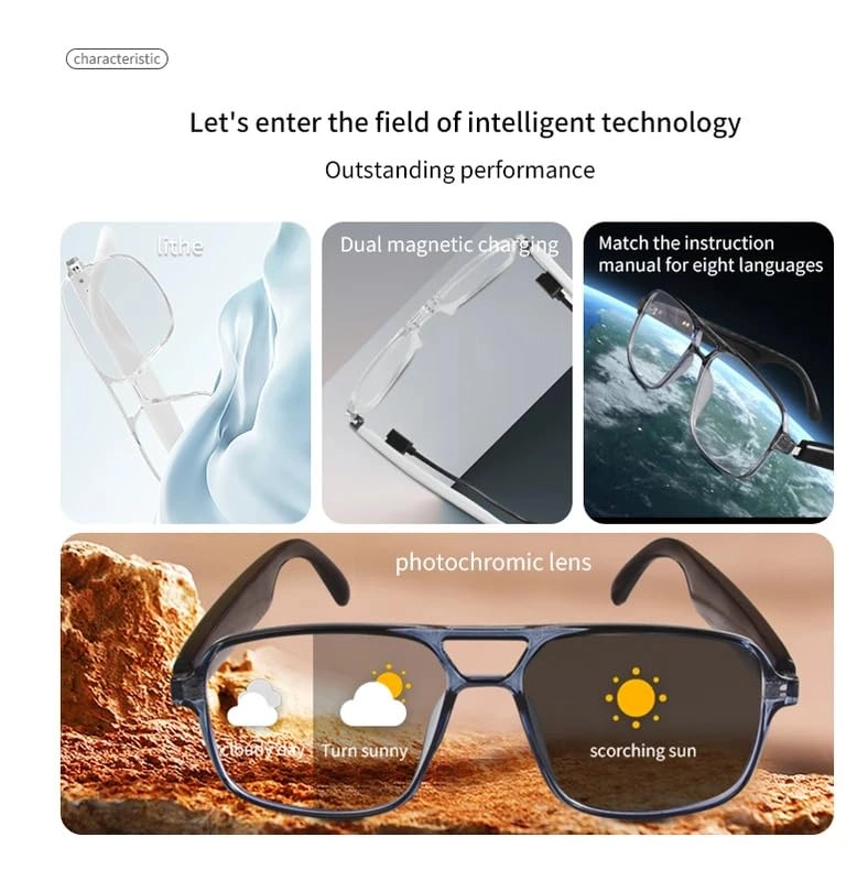 AI Smart Glasses - Real Time Translation Electrochromic lenses 320mAh battery