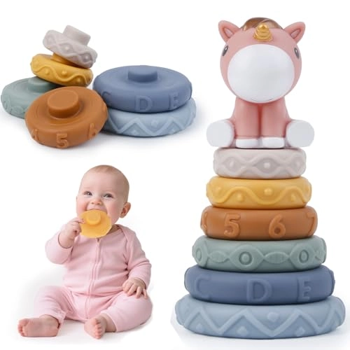 Unicorn Stacking Rings - 0-6 Months 7 pieces