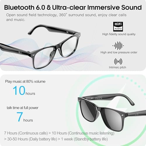 AI Translation Bluetooth Smart Glasses - 160+ Languages Bluetooth 6.0 Open Ear