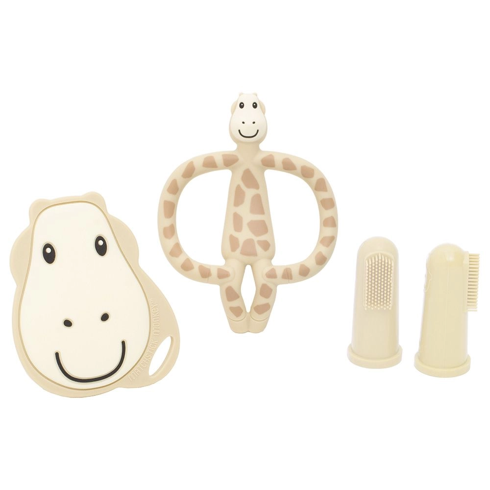 Matchstick Monkey Gigi Giraffe - 11cm + Flat Giraffe - 8cm + Silicone Finger Toothbrush - 5.4cm