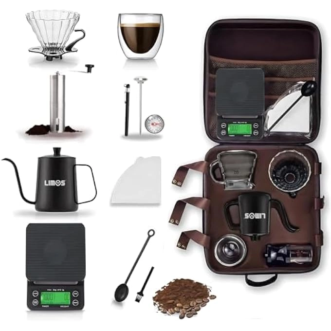 LIMOS V60 - 9 Piece Portable Pour Over Manual Grinder Kit