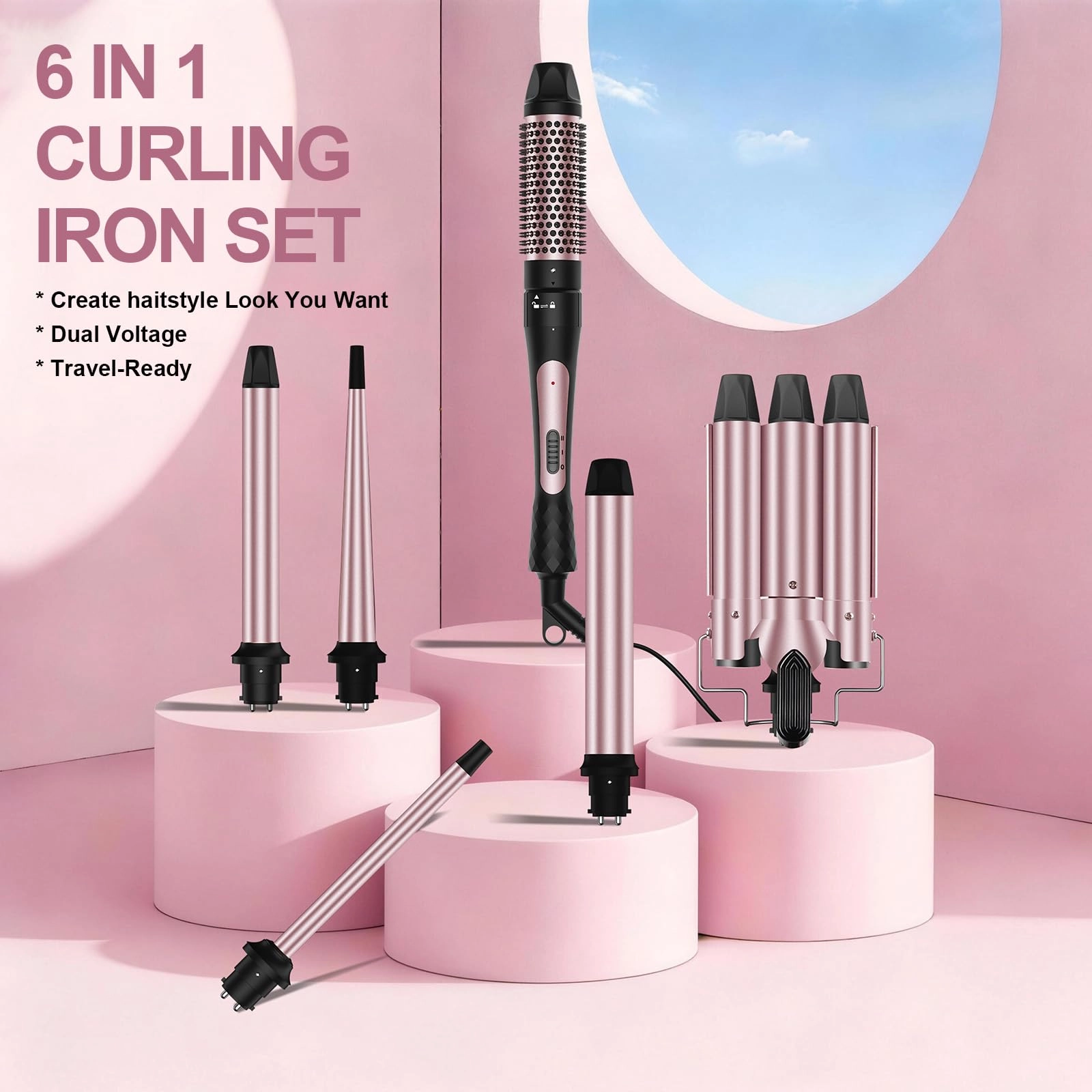 6 in 1 Curling Iron - 0.35"-0.75"-1"-1"-1.25"-1.5"