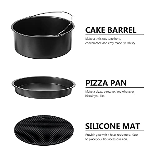 Cake Barrel + Pizza Pan + Silicone Mat + Metal Holder + Skewer Rack + Bread Shell + Food Tong + Silicone Mini Mitt Glove + Perforated Parchement Paper - Silicone Stainless Steel Carbon Steel 9 Pcs