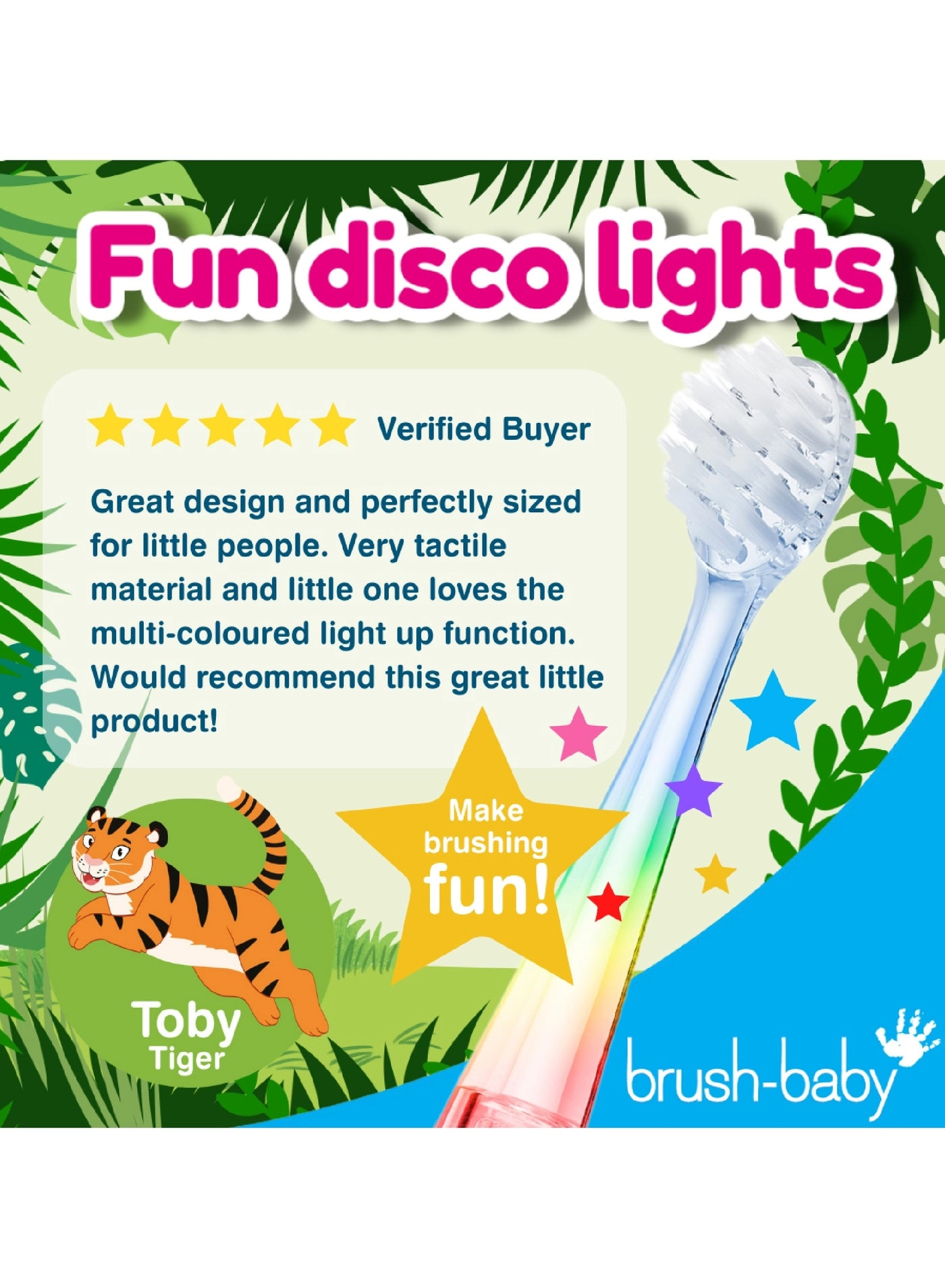 Kids Rechargeable Electric Toothbrush - Fun Tiger Design Dual Mode LED Light