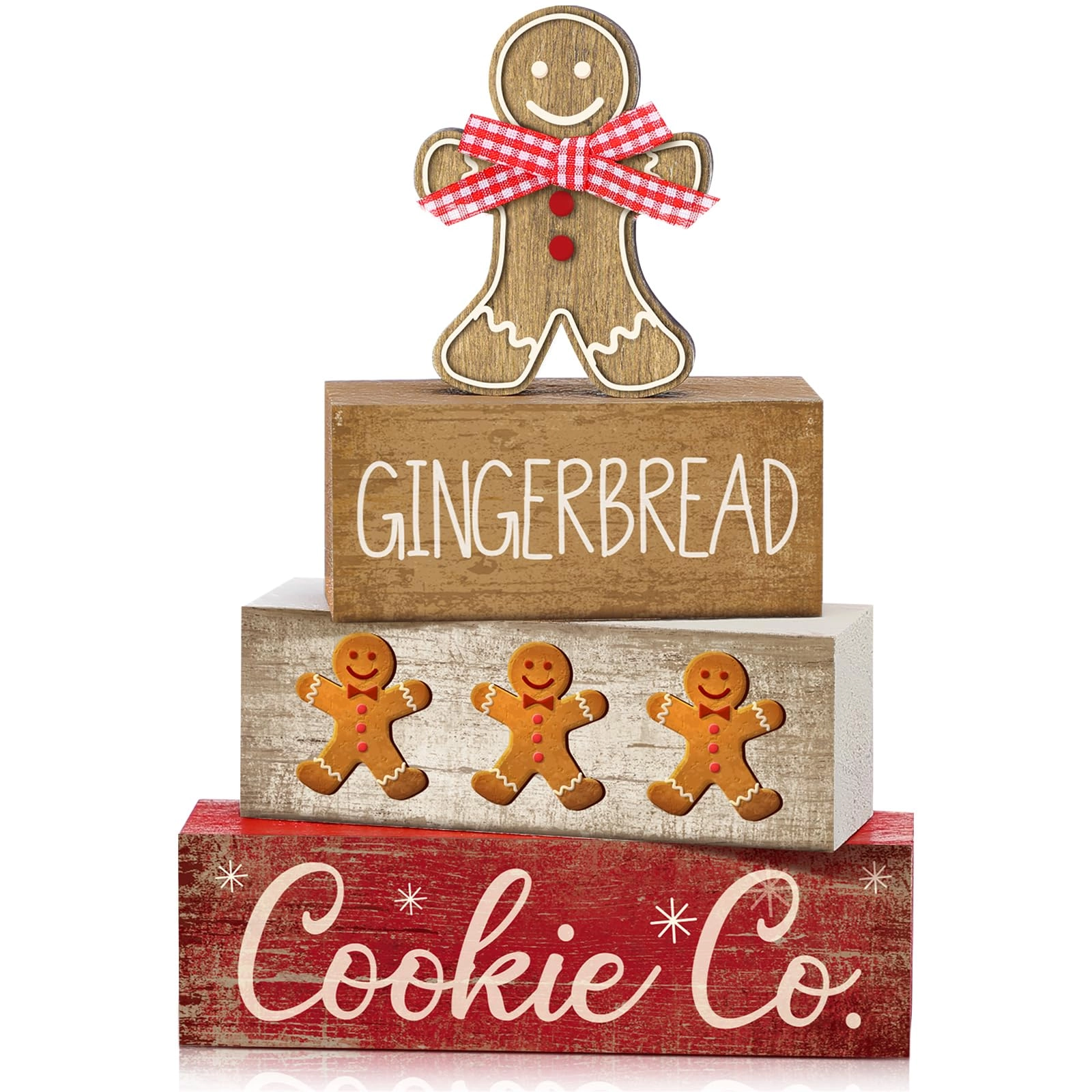 moucuny Gingerbread Block Signs - 4 Pcs Christmas