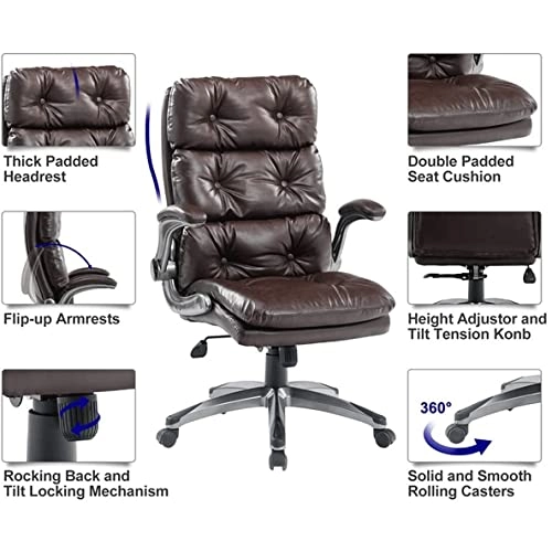 Desk Chair - PU Leather Brown High Back
