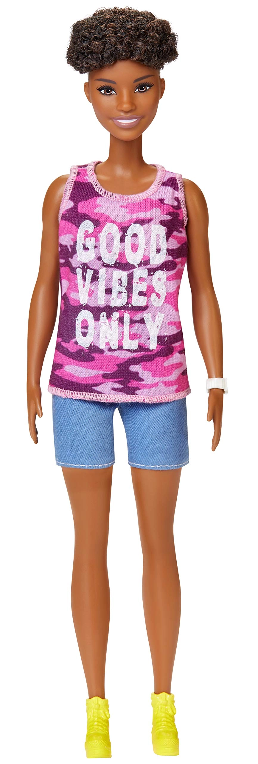 Barbie Fashionistas #201 - Athletic Body Curly Brown Hair Graffiti Dress Ages 3+