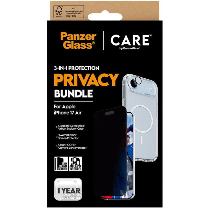 Hard MagSafe Case + Privacy Screen Protector + Hoops Camera Lens Protector for iPhone 17