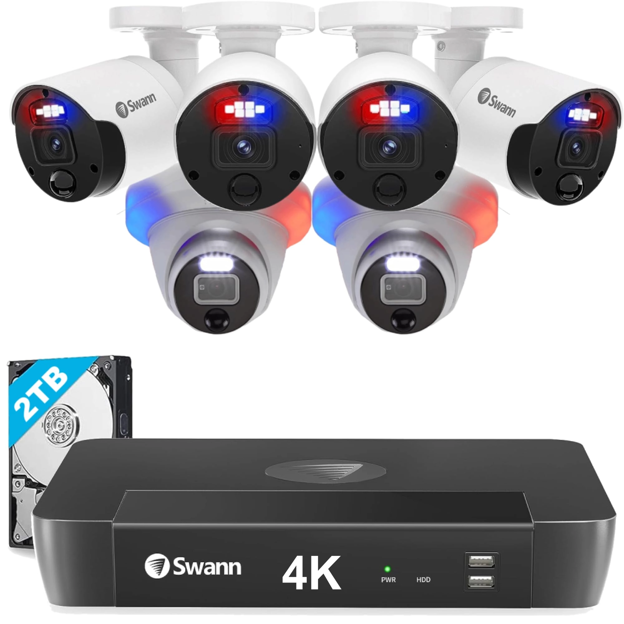 Swann NVR-8980 + NHD-900BE + NHD-900DE - 4 Bullet & 2 Dome 8 Channel 4K