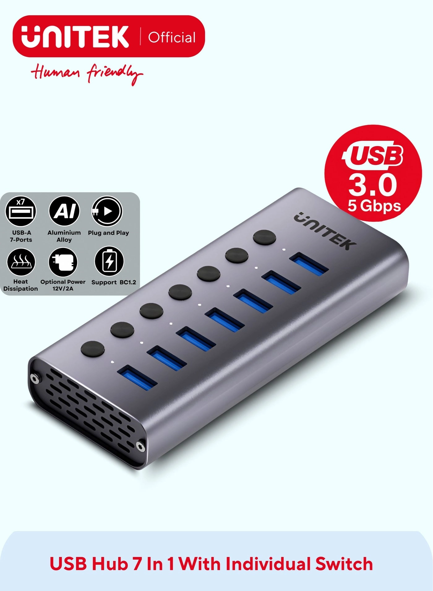 UNITEK USB 3.0 Hub - 7 Ports Powered