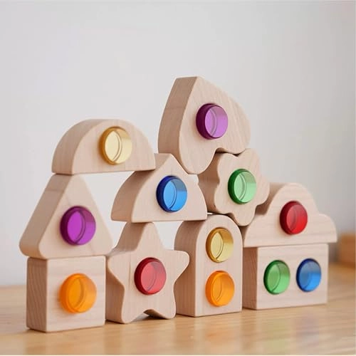 Wooden Colorful Acrylic Cylindrical Blocks Set - 36 months - 17 years 22 pieces