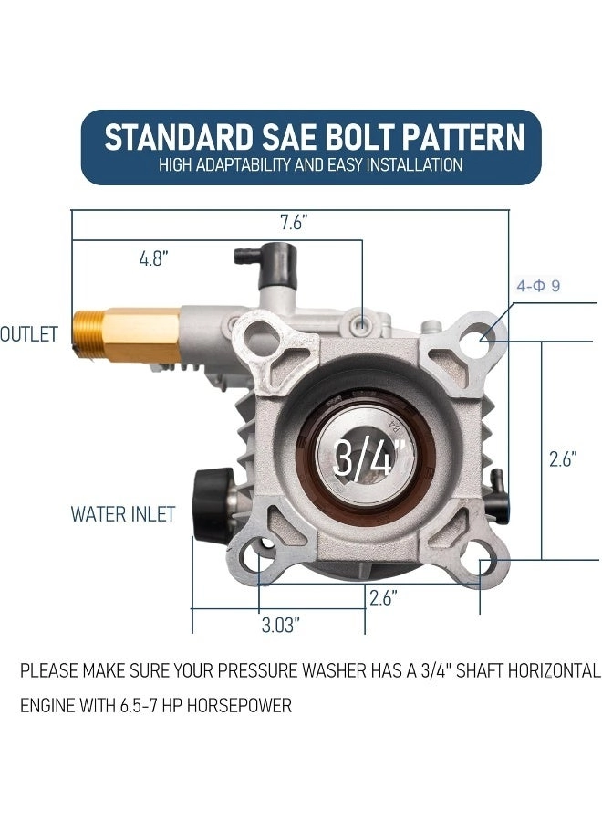 3/4" Shaft Horizontal Pressure Washer Pump - 3400Psi 2.5Gpm