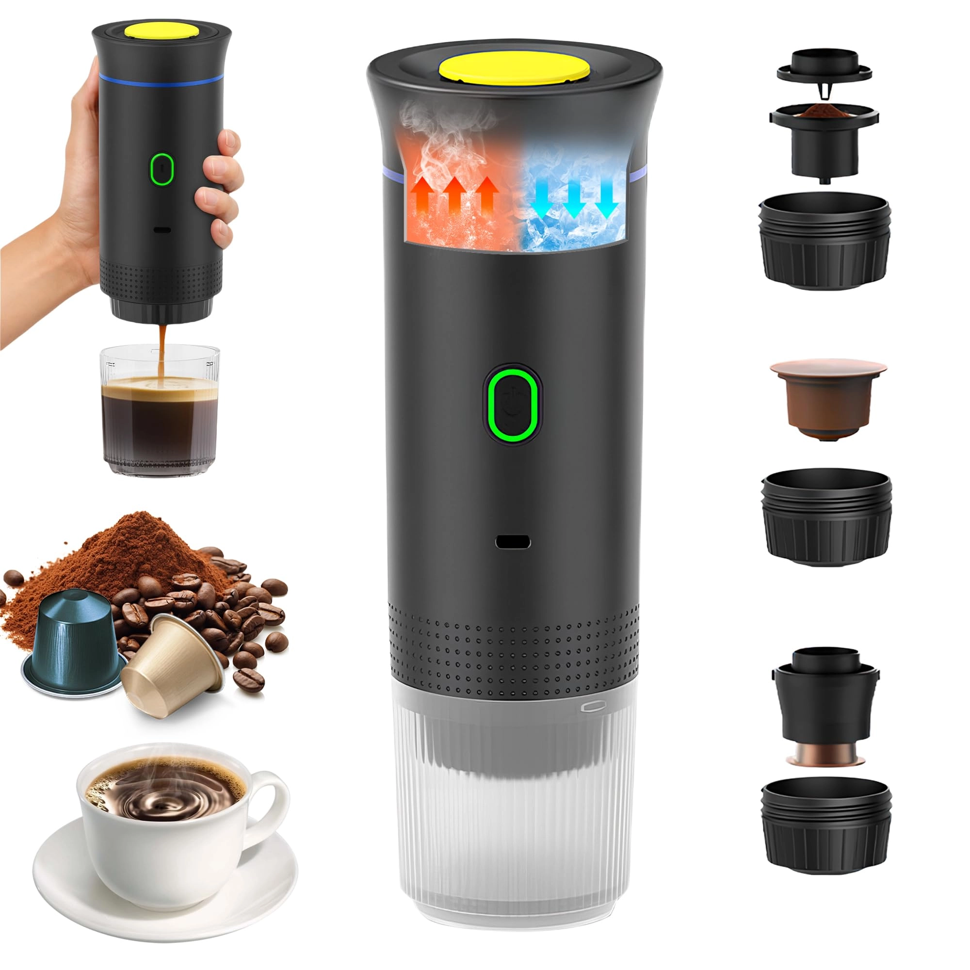 CAWUWE Portable Coffee Machine - 150 Milliliters small capsule large capsule ground coffee